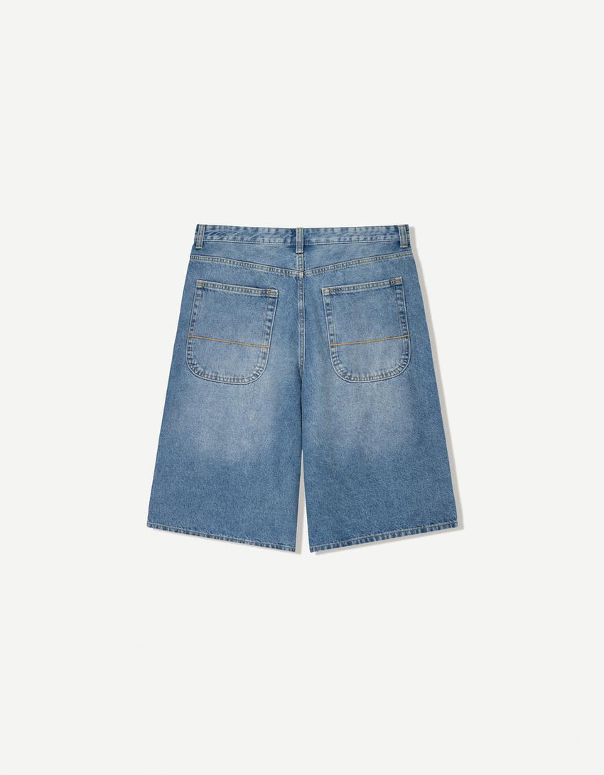 Baggy Denim Bermuda Shorts - Mid Blue