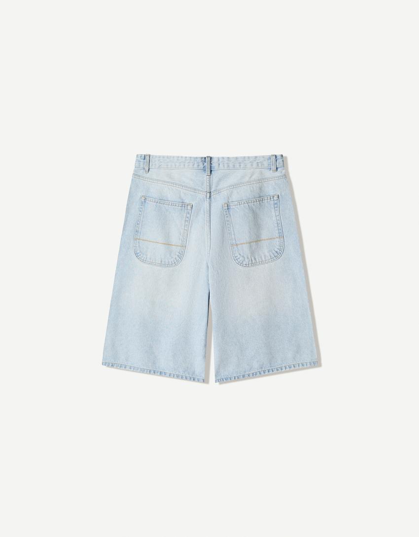 Baggy Denim Bermuda Shorts - Light Blue