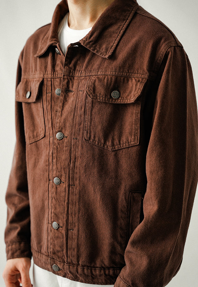 100% Cotton Denim Jacket - Brown Over Dyed