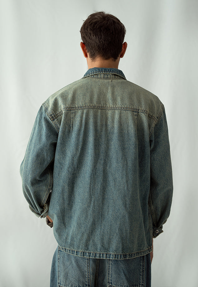 Denim Over Shirt With Flap Pockets Overdyed