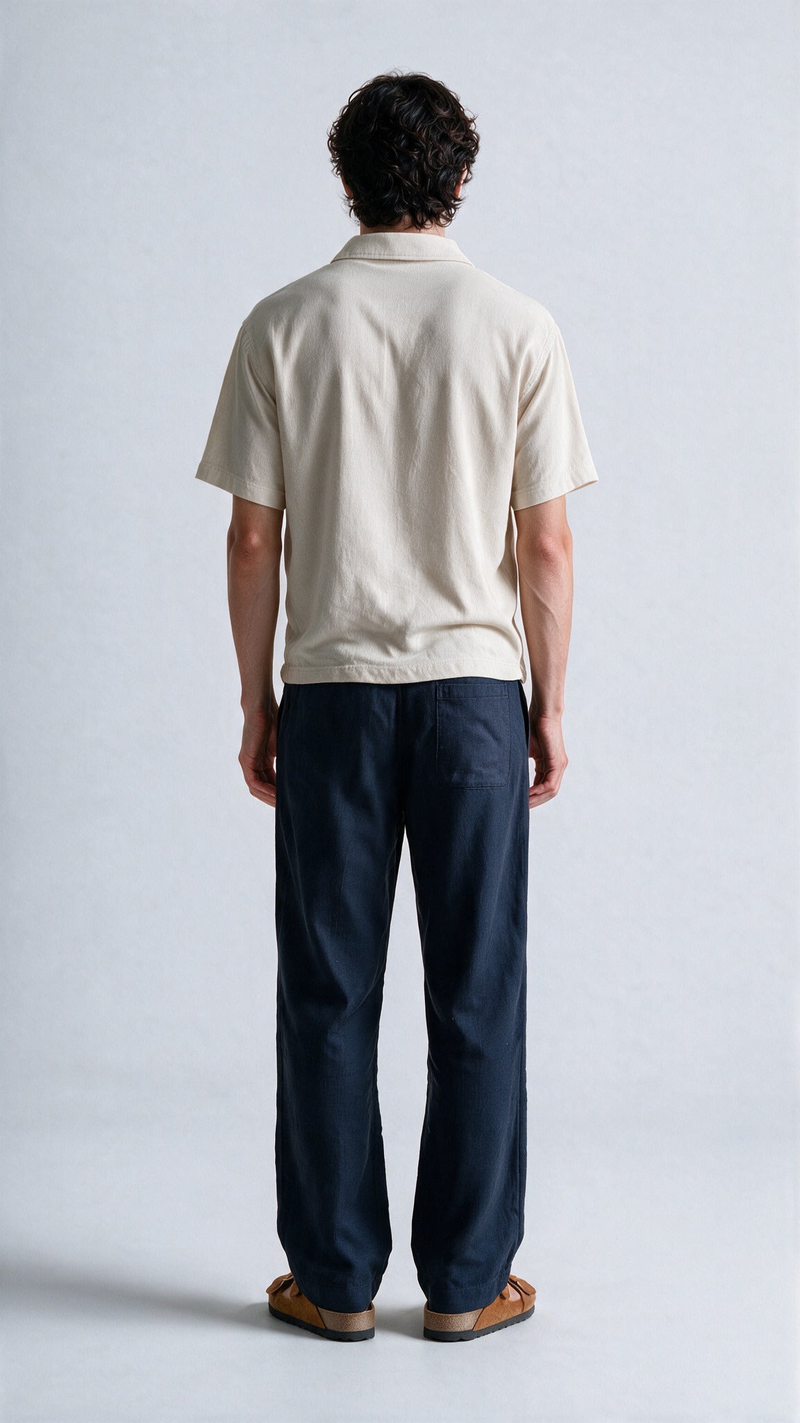 Relaxed Fit Herringbone Linen Trousers - Dark Blue