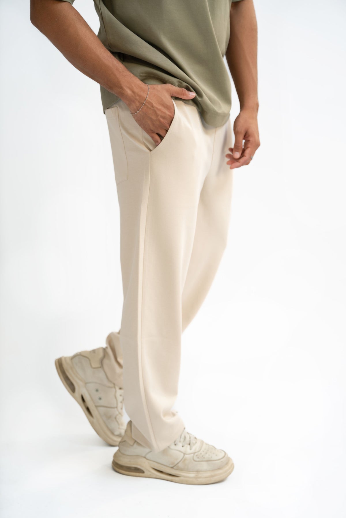 Tapered Fit Sweat Pants - Cream Beige