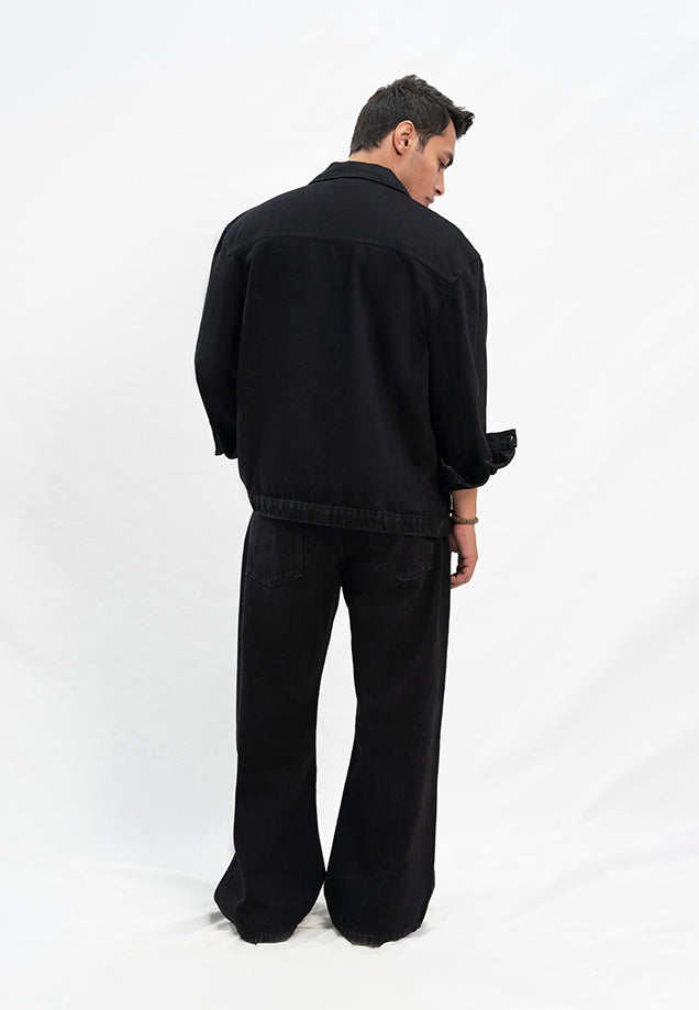 Cropped Fit Denim Jacket - Black