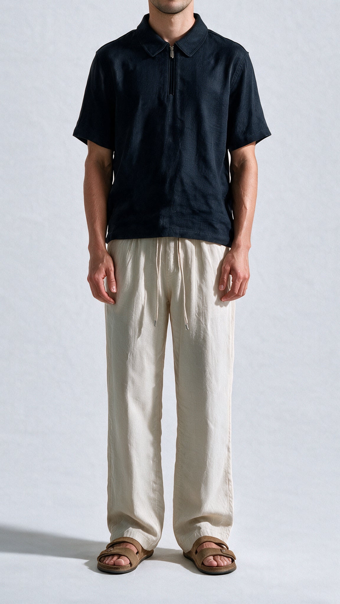 Fluid Linen Casual Pants - Off White