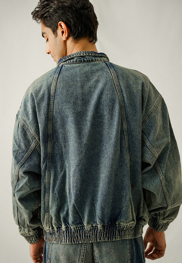 Denim Bomber Jacket - Faded Blue Tint