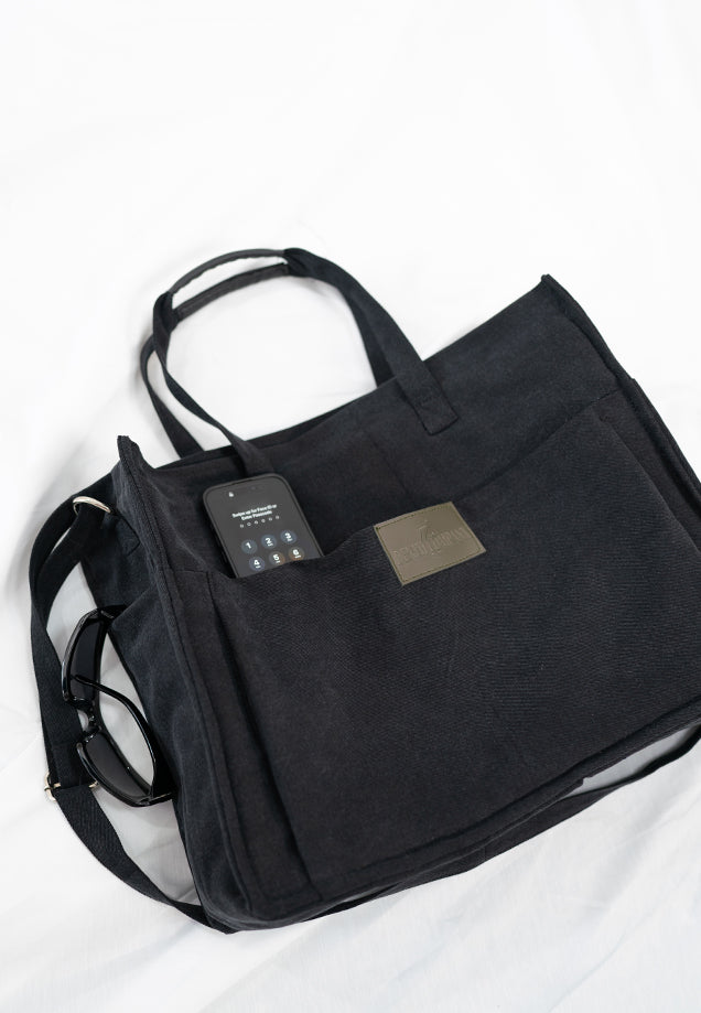 Oversized Denim Laptop Bag - Black