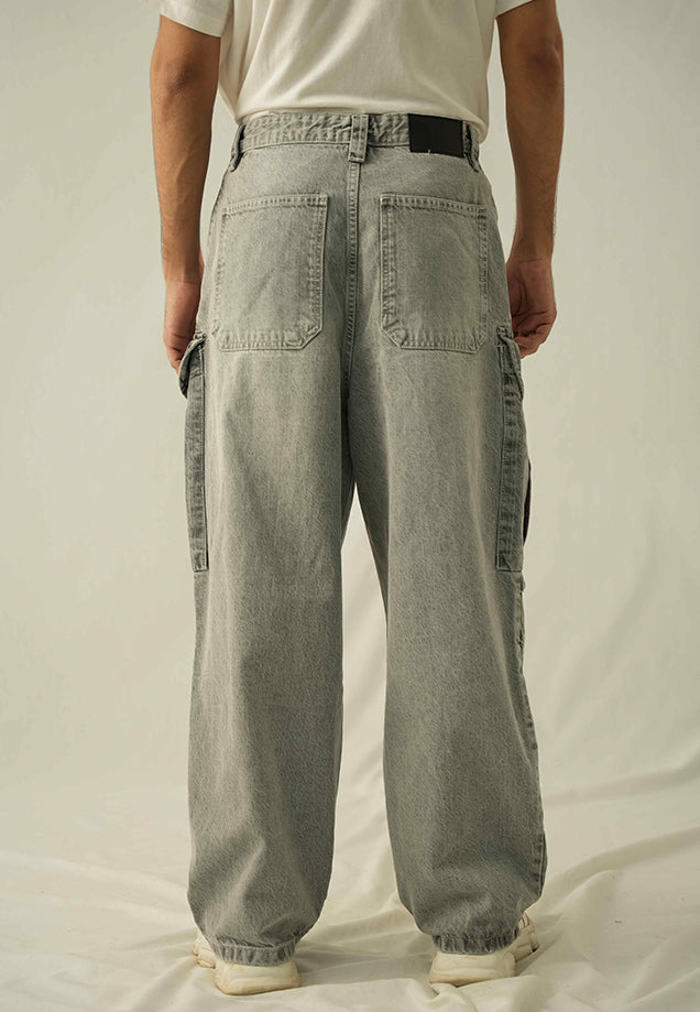 Loose Fit Baggy Cargo Trouser - Grey