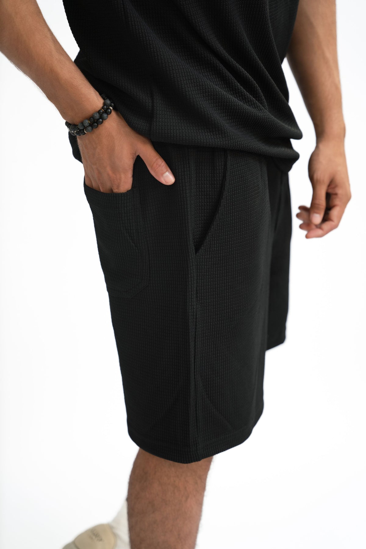 Waffle Knit Twin Set - Classic Black