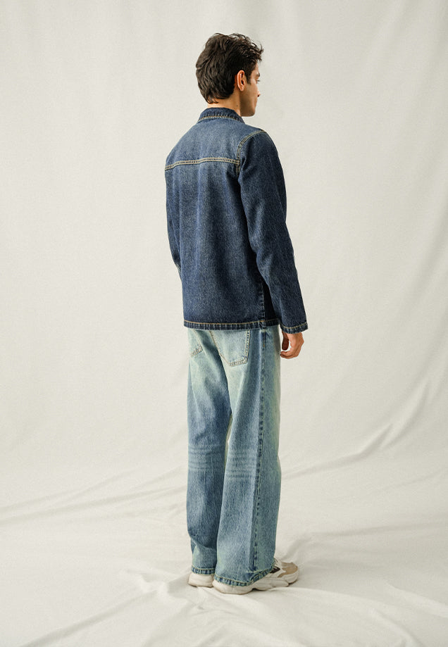 Multi Pocket Over Shirt - Washed Out Denim Blue