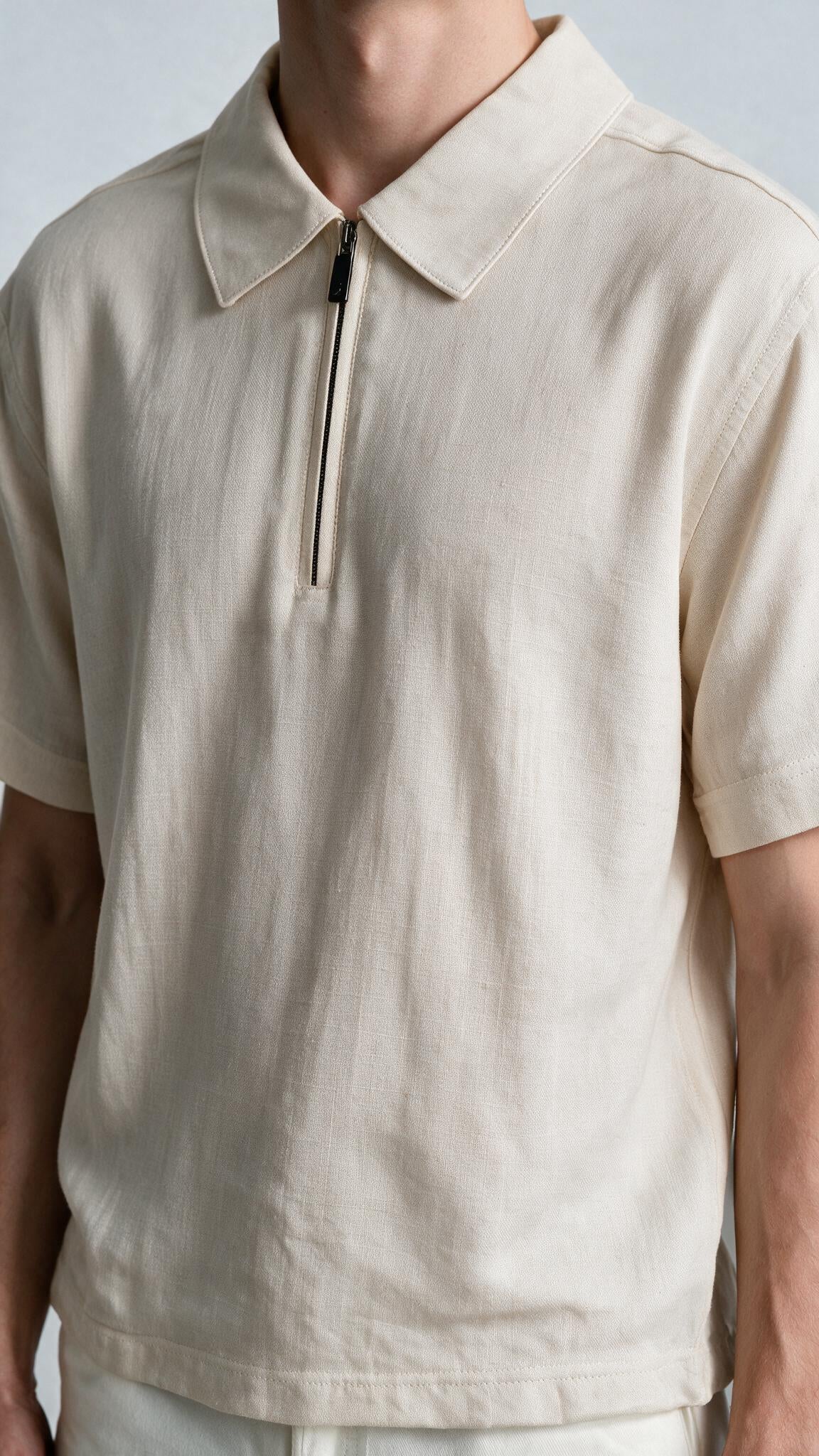 Quarter Zip Polo - Beige