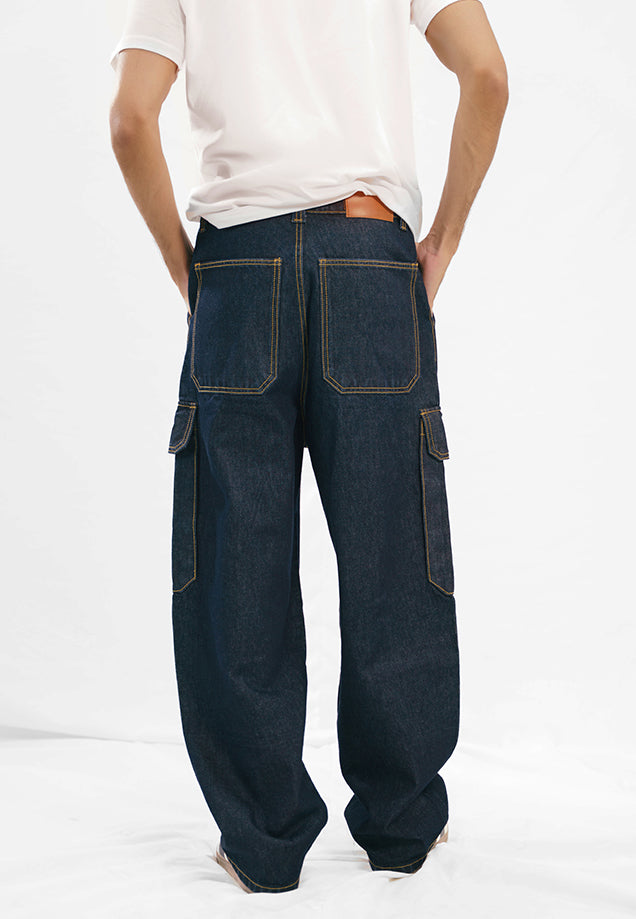 Relaxed Fit Cargo Jeans - Raw Denim