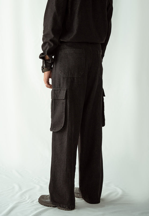 Straight Leg Cargo Jeans - Black Wash