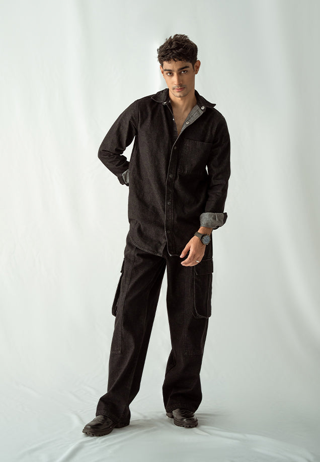 Button Down Denim Shirt - Black