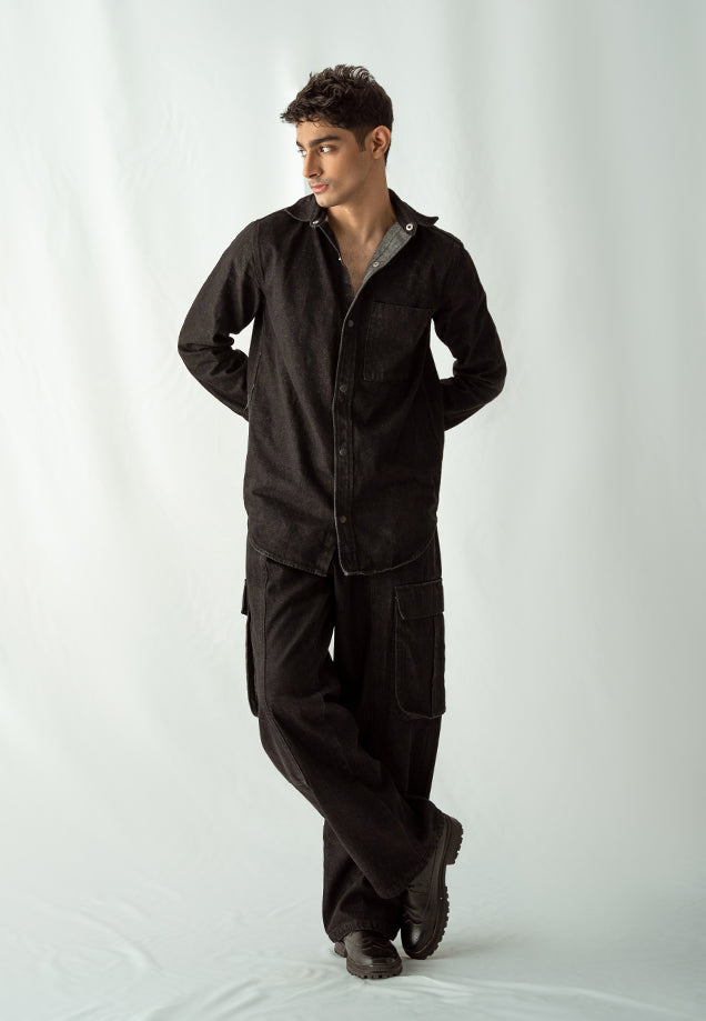 Button Down Denim Shirt - Black