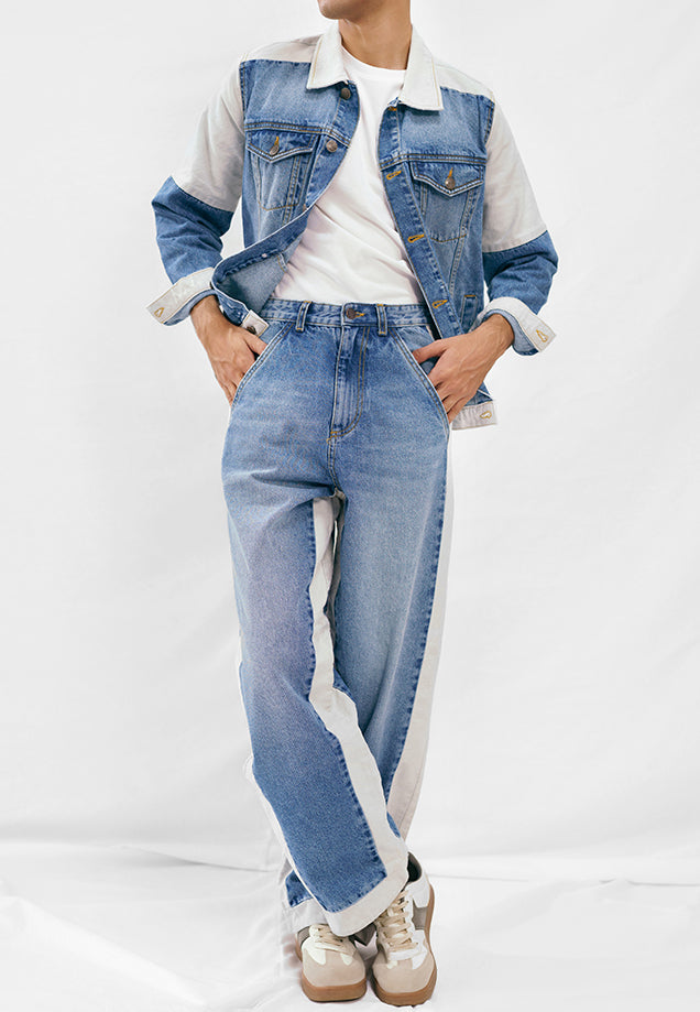 Denim Jacket - Light Blue & White