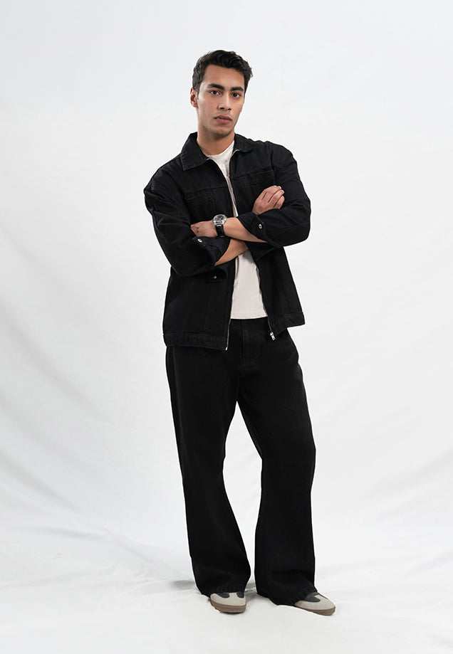 Cropped Fit Denim Jacket - Black