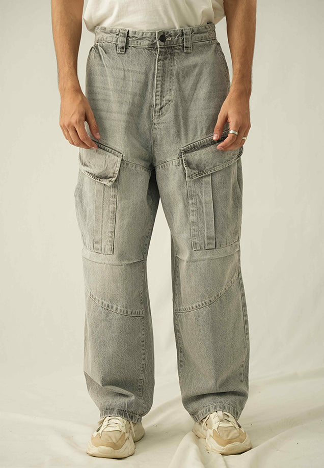 Loose Fit Baggy Cargo Trouser - Grey