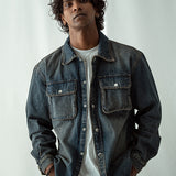 Denim Over Shirt With Flap Pockets - Dark Blue
