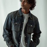 Denim Over Shirt With Flap Pockets - Dark Blue
