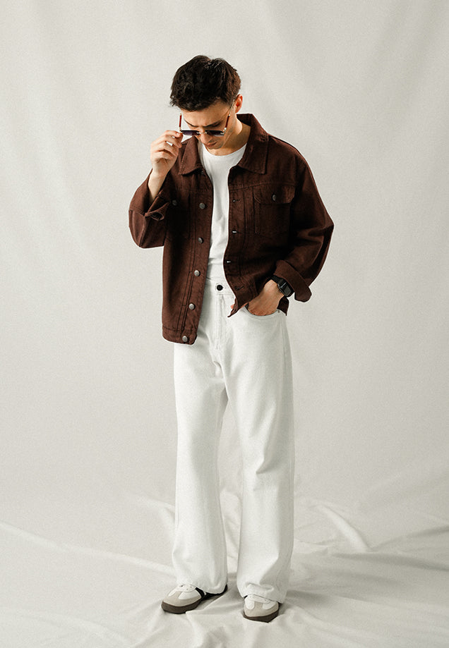 100% Cotton Denim Jacket - Brown Over Dyed