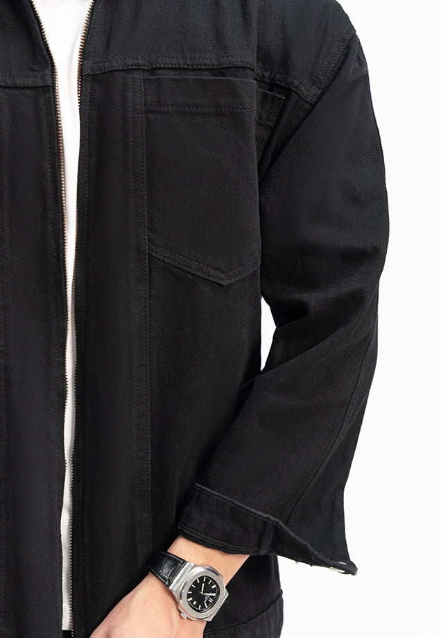 Cropped Fit Denim Jacket - Black