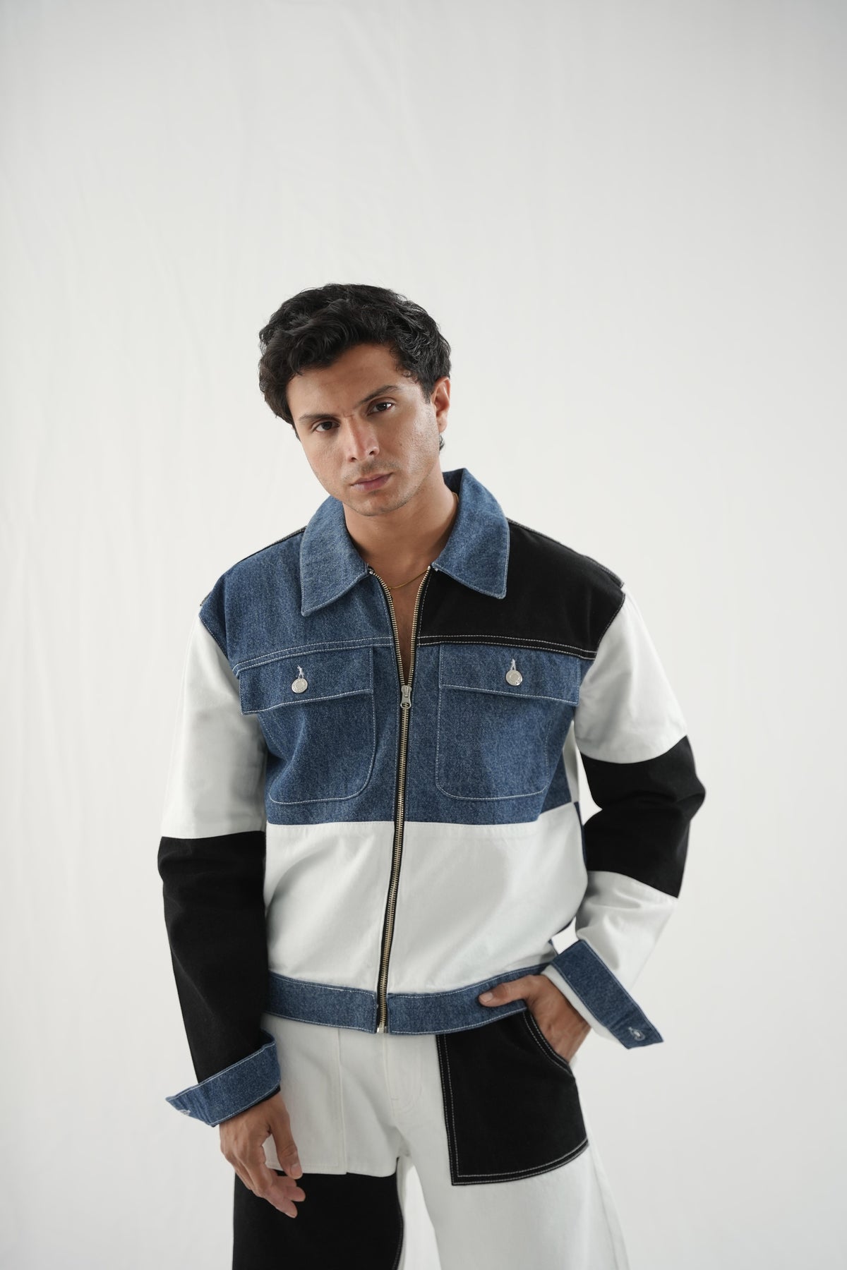 Patch Work Denim Twin Set - Contrast Panels