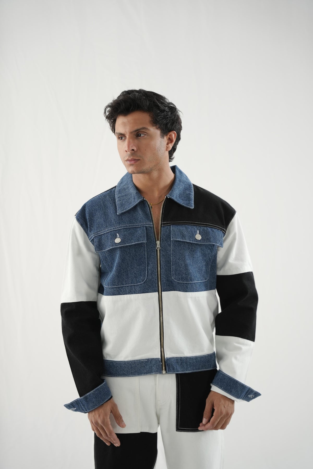 Patch Work Denim Twin Set - Contrast Panels