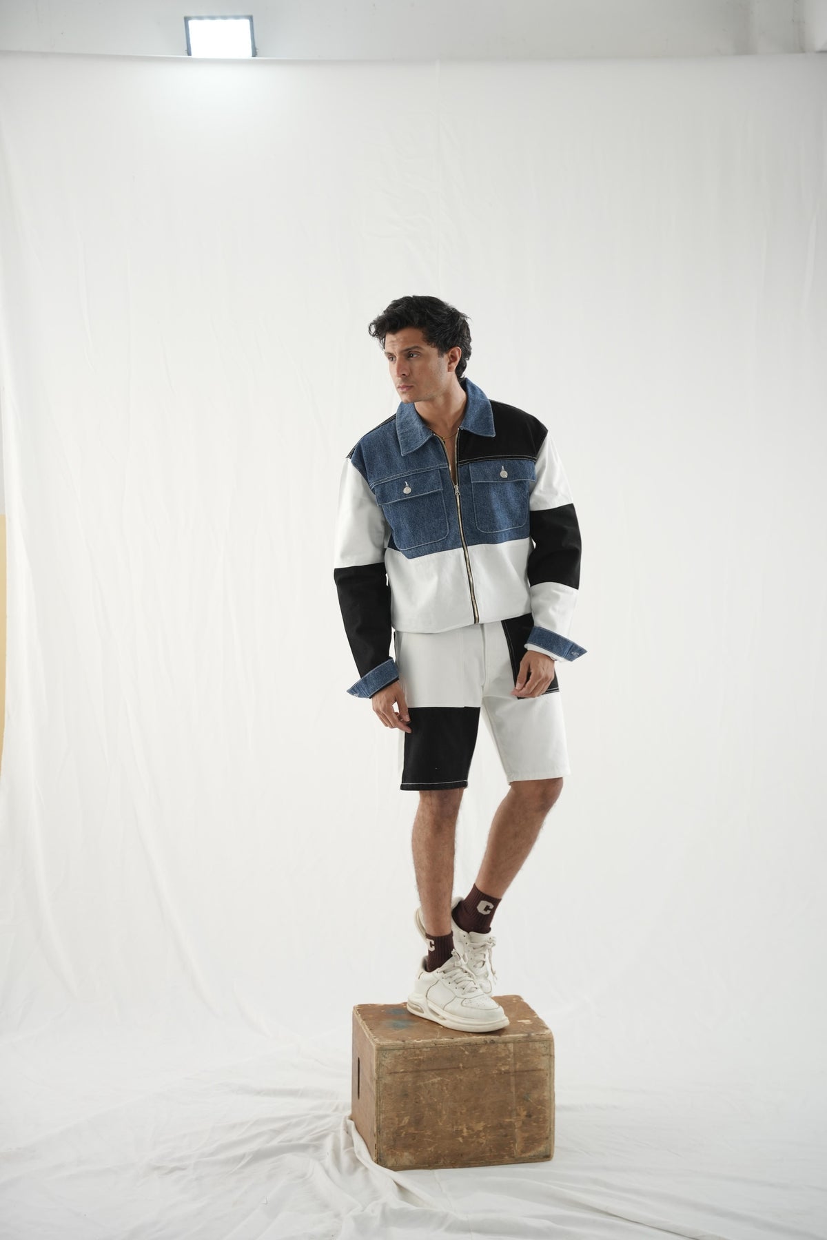 Patch Work Denim Twin Set - Contrast Panels