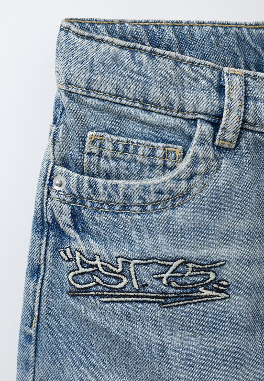 STREETWEAR EMBROIDERED LONG LINE DENIM SHORT - DIRTY BLUE