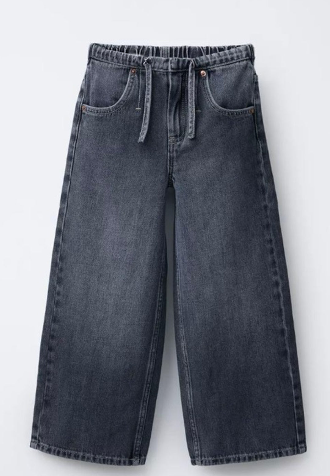 WIDE LEG JEANS WITH DRAWSTRING - DIRTY BLUE