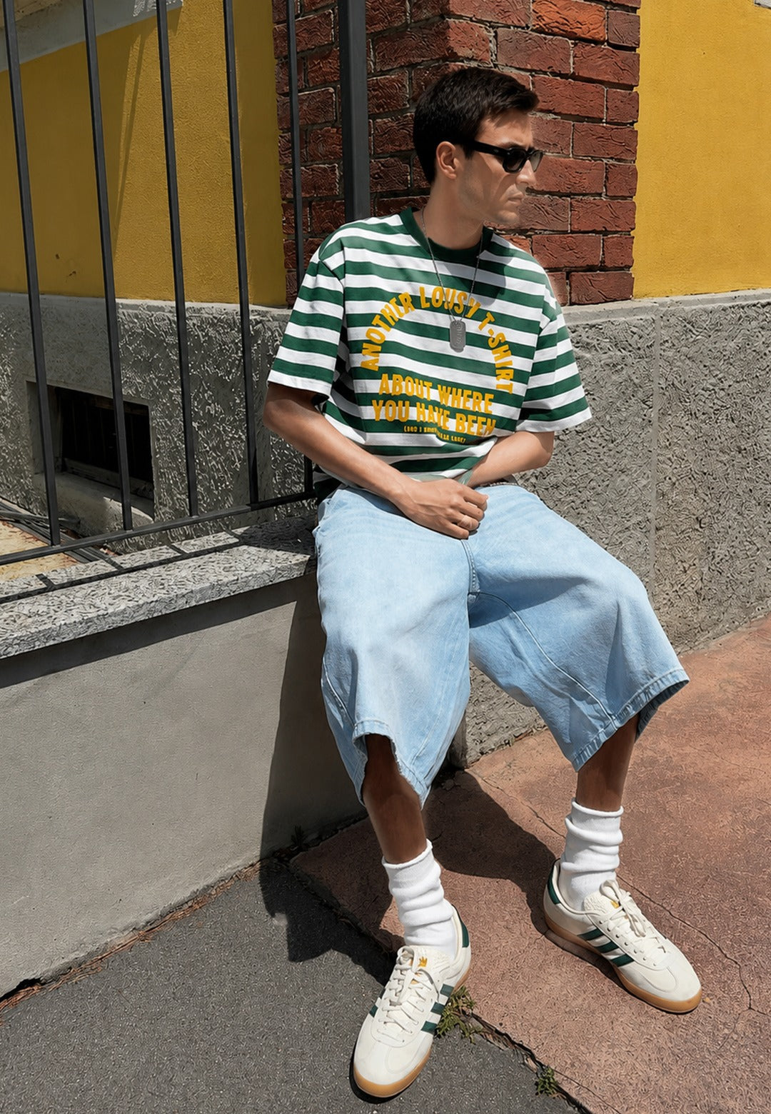 Baggy Denim Bermuda Shorts - Light Blue