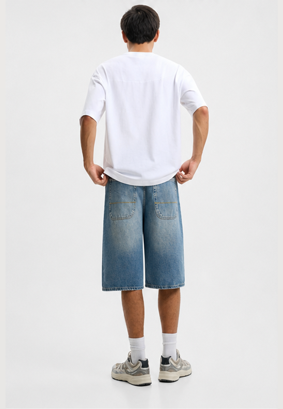 Baggy Denim Bermuda Shorts - Mid Blue