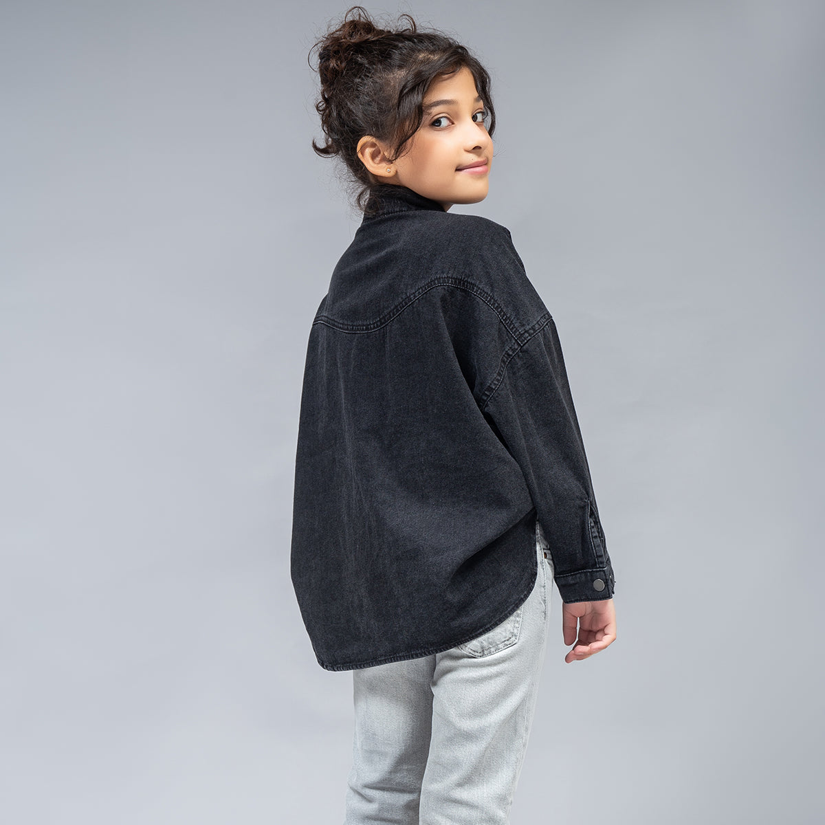 Oversized Contrast Pocket Shirt (Black Stone Wash)