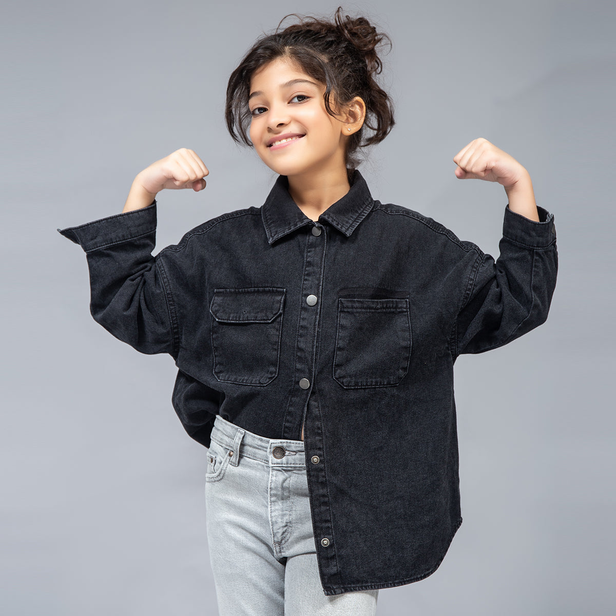 Oversized Contrast Pocket Shirt (Black Stone Wash)