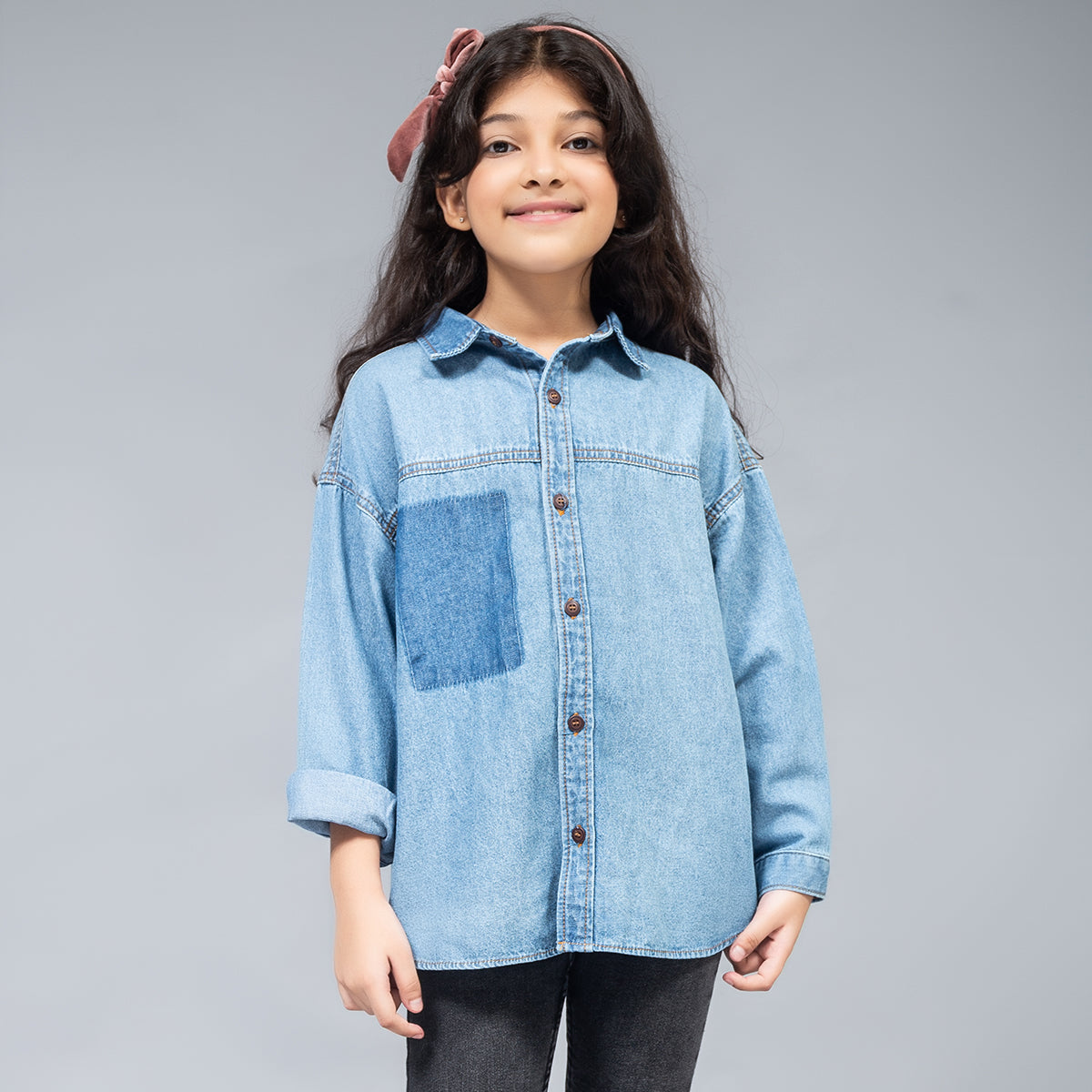 Denim Shirt With Dark Patch