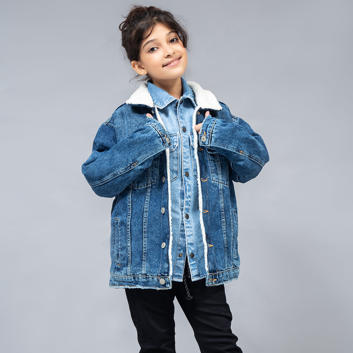 Denim Jacket With Sherpa (Dark Blue) - Main Image