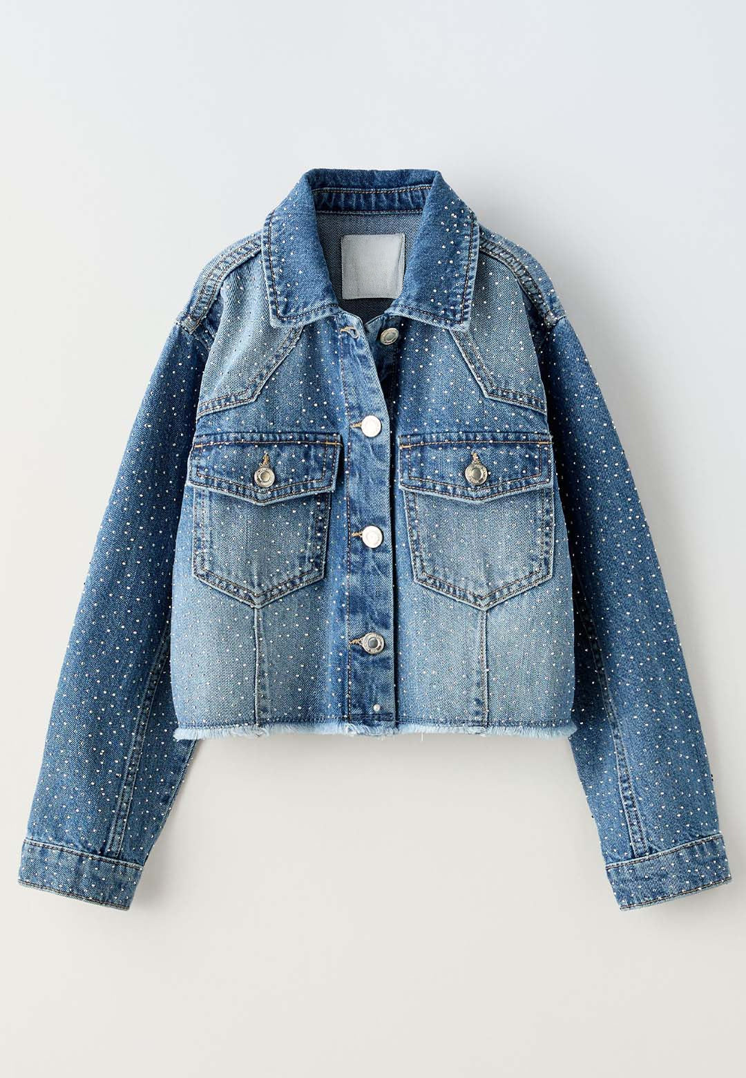 DENIM JACKET WITH RHINESTONE - MID BLUE