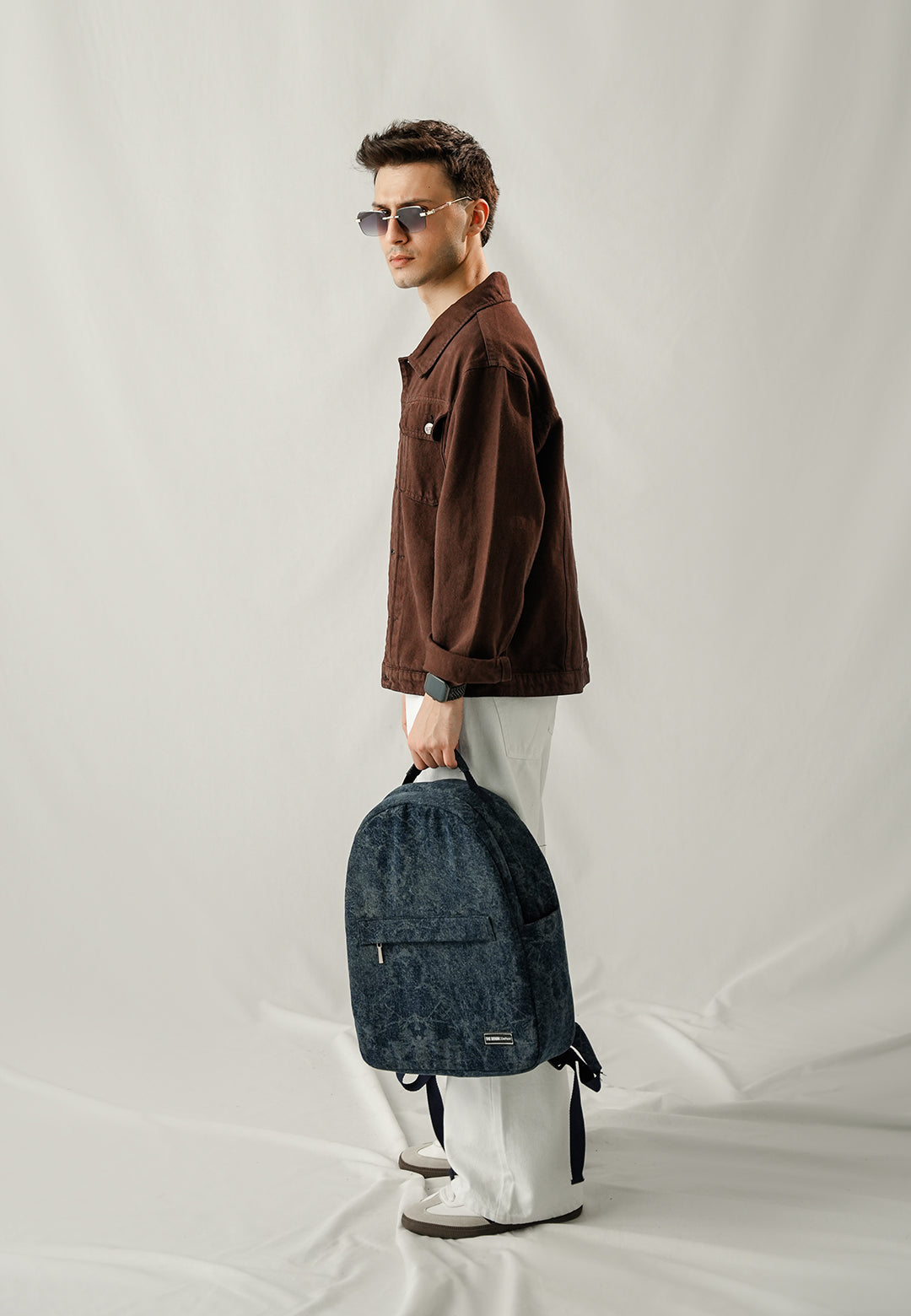 Denim Distressed Print Bagpack  - Denim Blue