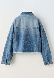 DENIM JACKET WITH RHINESTONE - MID BLUE