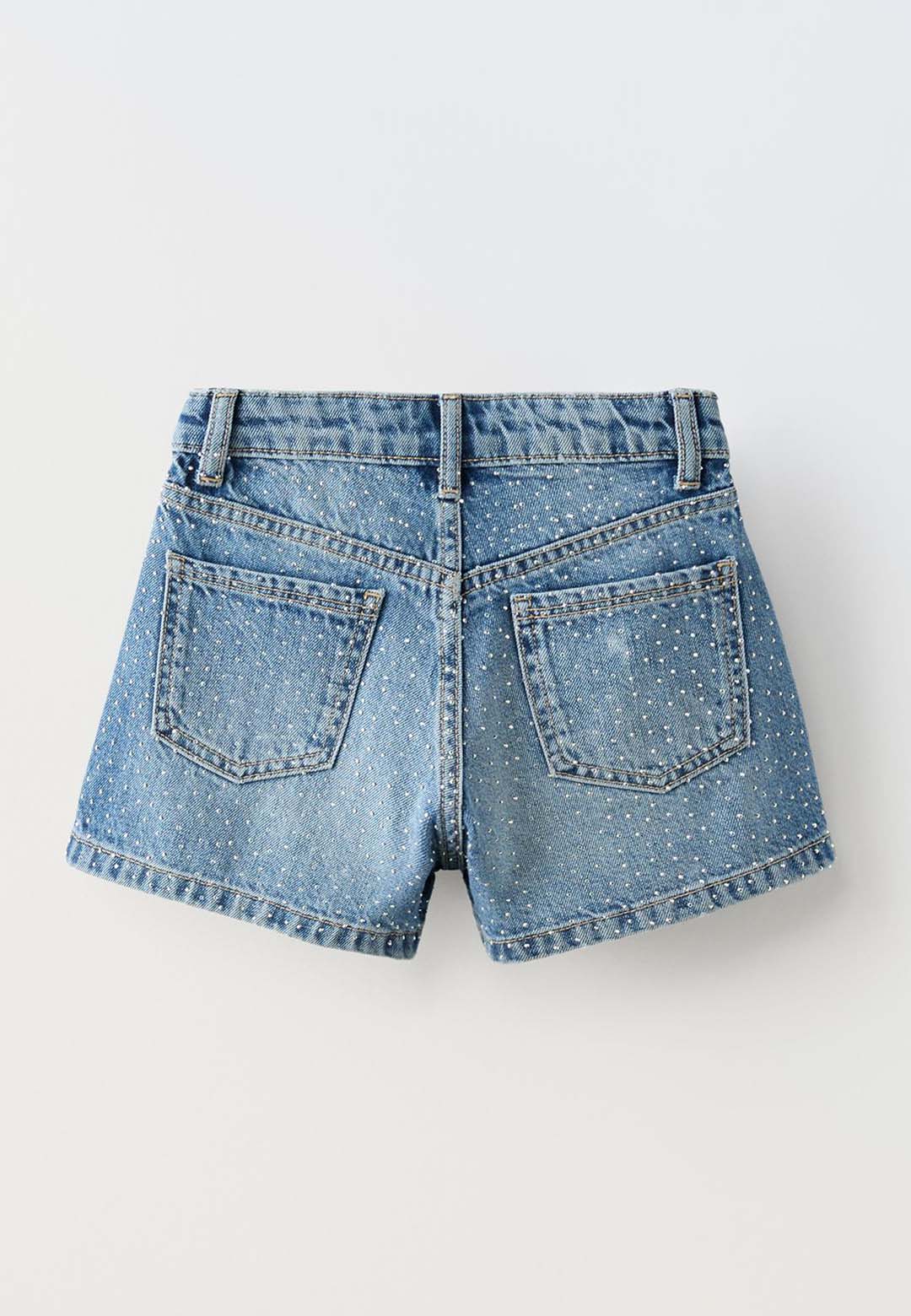 DENIM JEANS SHORT WITH STUDS - MID BLUE