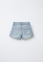 Shiny Studs Denim Shorts – Faded Light Blue