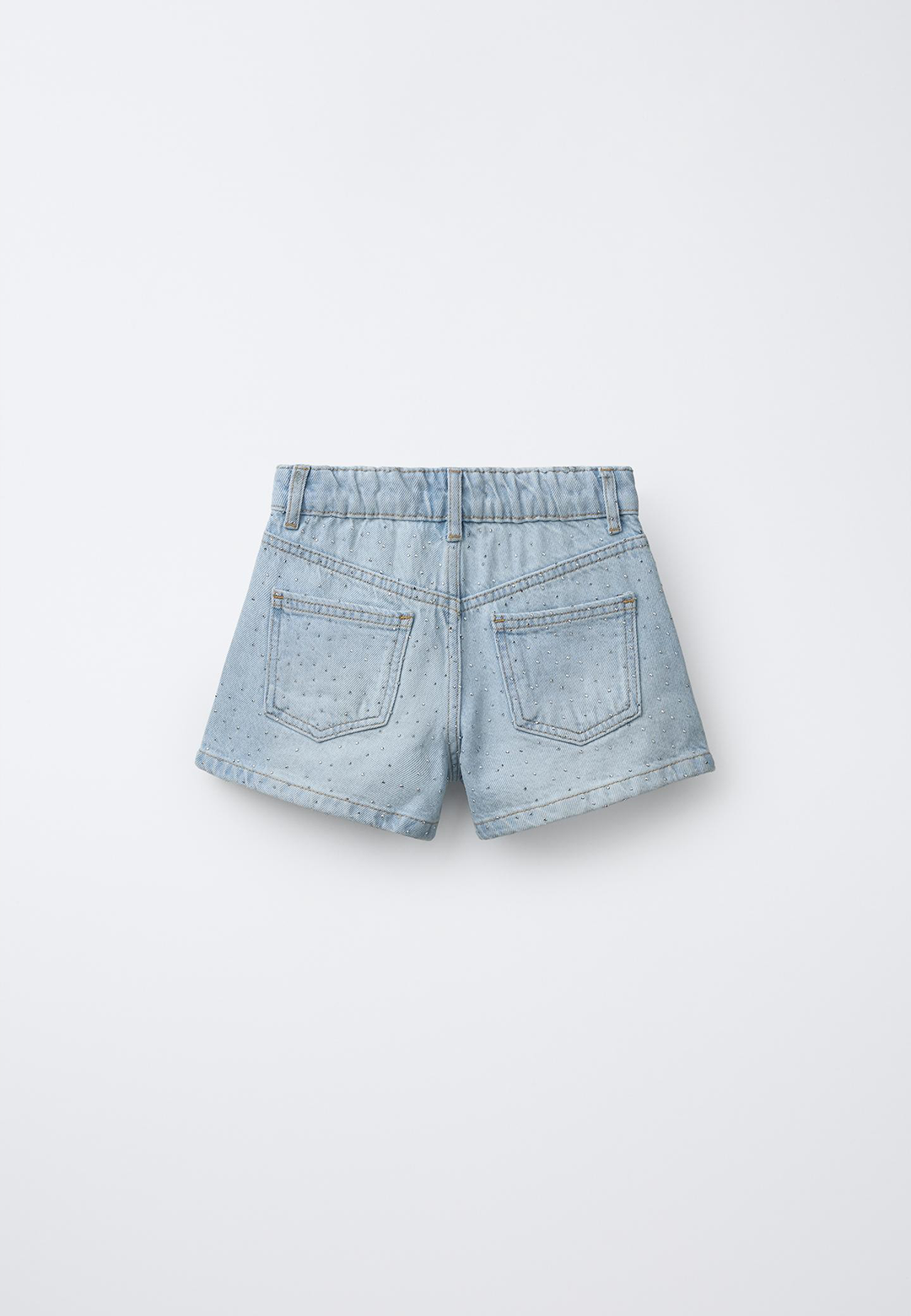 Shiny Studs Denim Shorts – Faded Light Blue