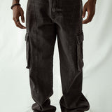 Straight Leg Cargo Jeans - Faded Grey