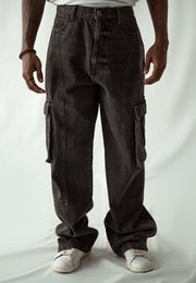 Straight Leg Cargo Jeans - Faded Grey