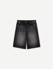 Baggy Denim Bermuda Shorts - Black