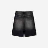 Baggy Denim Bermuda Shorts - Black