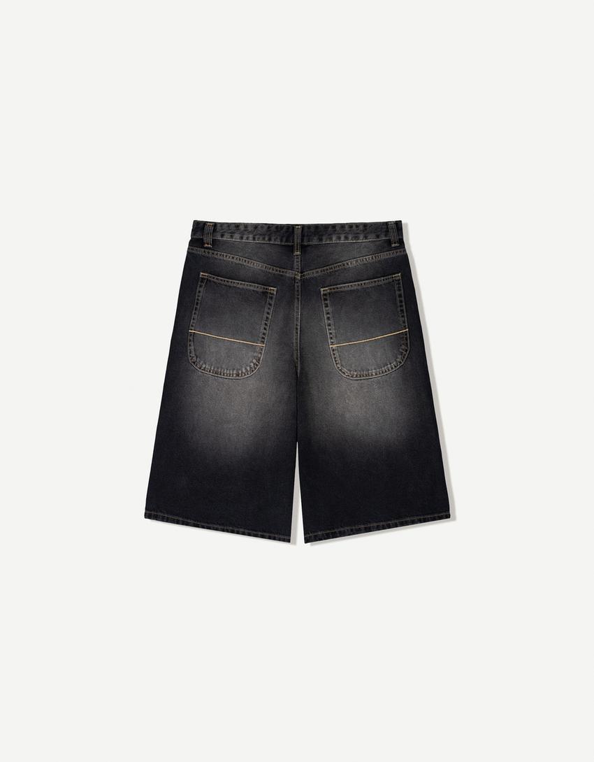 Baggy Denim Bermuda Shorts - Black