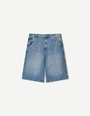 Baggy Denim Bermuda Shorts - Mid Blue