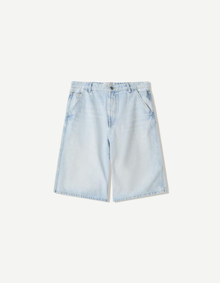 Baggy Denim Bermuda Shorts - Light Blue