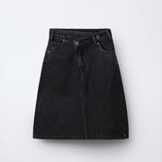 DENIM MIDI SKIRT - BLACK